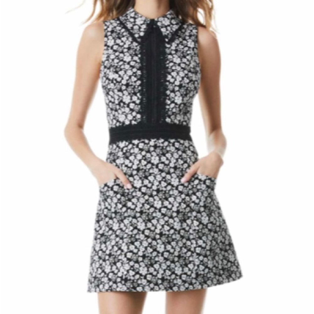 NWT Alice + Olivia Ellis Floral White & Black Lace Sheath Dress - Sz 8 New
